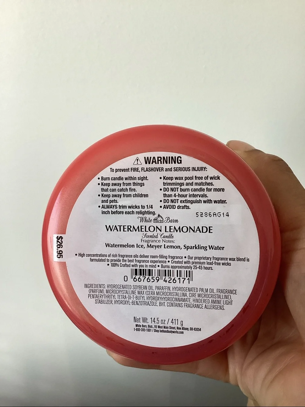 Bath & body Works Watermelon lemonade three wick candle
